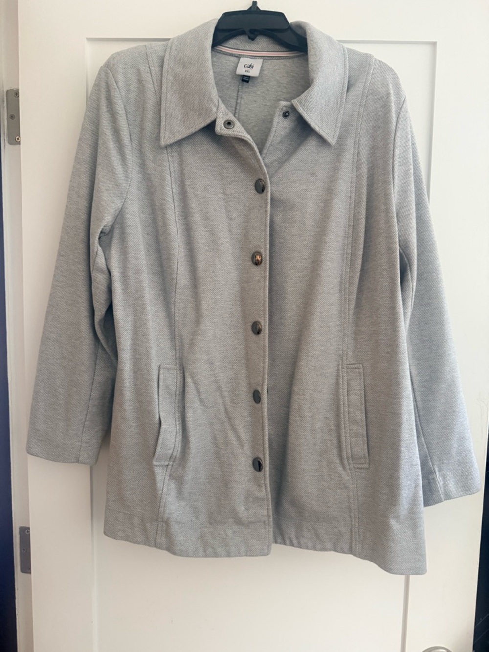 CAbi Light Gray Button-Front Trench Coat
